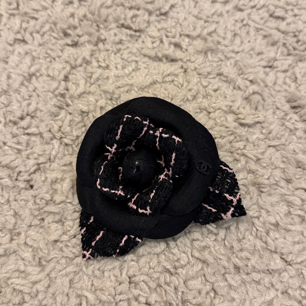 Chanel Black and Pink Floral Brooch brand new
